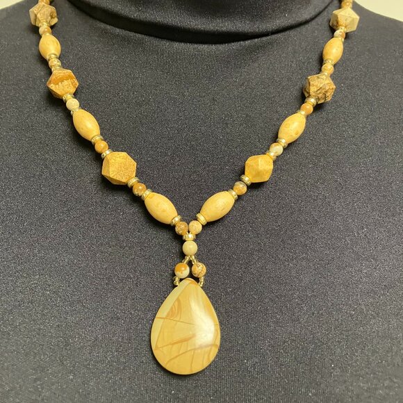 Jasper SET New Jasper Picture Necklace Bracelet Earrings Set Star Cut Handmade - Picture 11 of 11